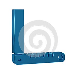 Blue Corner ruler icon isolated on transparent background. Setsquare, angle ruler, carpentry, measuring utensil, scale.