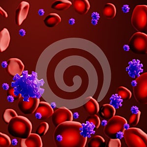 Blue Coronavirus COVID-19 2019-nCov with red blood cells