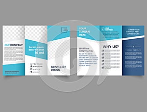 Blue Corporate trifold brochure template. Editable vector templates with design elements