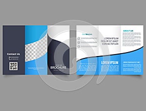 Blue corporate trifold brochure. Vector editable template
