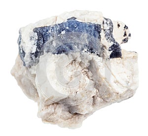 blue corundum sapphire in unpolished rock isolated