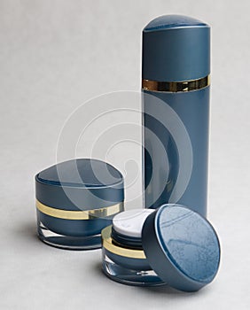 Blue cosmetic containers