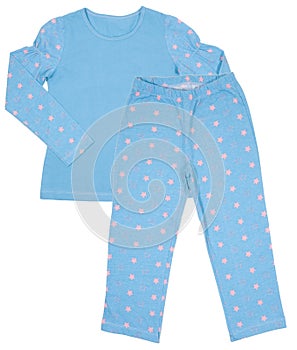 Blue cotton childrens girls pajama set isolated