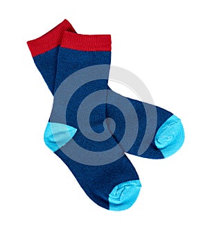 Blue cotton socks, kids foot clothing. Cute childs wear