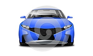 Blue Coupe Sporty Car On White Background. Front View With Isolated Path