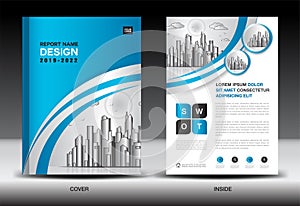 Blue Cover template With city landscape, Annual report cover design, Business brochure flyer template, advertisement