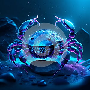 Blue crab on a dark background. 3d rendering, 3d illustration. Generative AI
