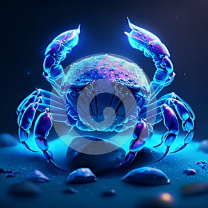 Blue crab on a dark blue background. 3d rendering, 3d illustration. Generative AI