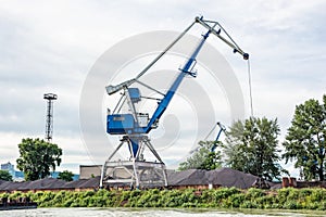 Blue crane in cargo port