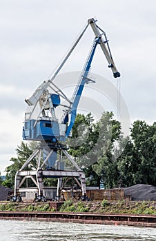 Blue crane in cargo port