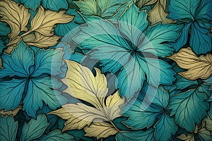Blue and cream abstract floral background Art Noveau style photo