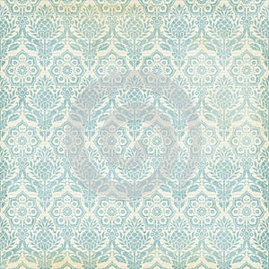 Blue and cream damask vintage grungy background