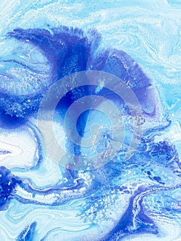 Blue creative abstract hand painted background, marble texture