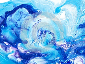 Blue creative abstract hand painted background, marble texture