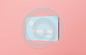 Blue credit card minimal on pink pastel background business finances concept. cartoon style Credit card minimal. payment and