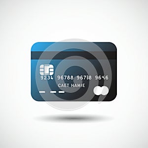 Blue credit card with rounded corners, featuring a chip on the left side. The card