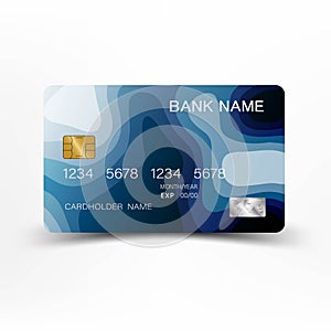 Blue credit card template design. Vector illustration.