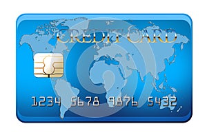 Blue credit card with world map