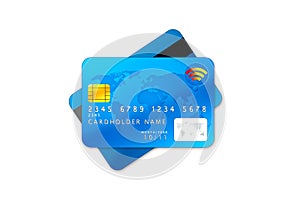 Blue credit cards isolated on white