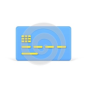 Blue credit 3d card. Plastic plate with yellow number stripes and electronic chip