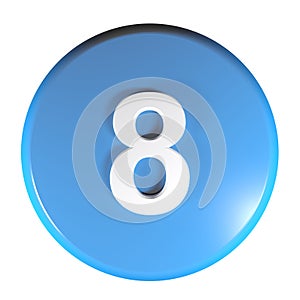 Number 8 blue circle push button - 3D rendering illustration