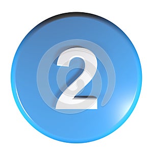 Number 2 blue circle push button - 3D rendering illustration