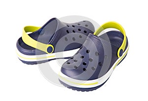 Blue crocs isolated on white background