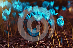 Blue crocus flowers