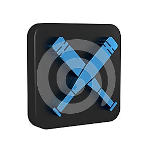 Blue Crossed baseball bat icon isolated on transparent background. Black square button.