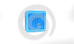 Blue Crossword icon isolated on grey background. Glass square button. 3d illustration 3D render