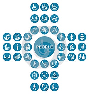 Blue cruciform disability and people Icon collection