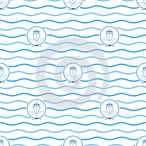 Blue Cruise Ship, Seamless Pattern