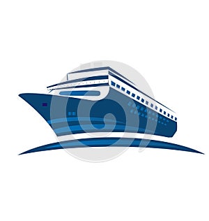Blue cruise ship, symbol logo
