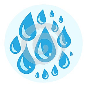 Blue cry cartoon tears icon or sweat drops from eyes