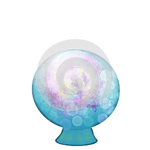Blue crystal ball on white background isolated. Magician equipment. Wizard. Looking in future