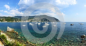 Blue crystal clear waters at camping Smeraldo near Moneglia, Cinque Terre photo