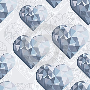 Blue crystal diamond hearts on light gray