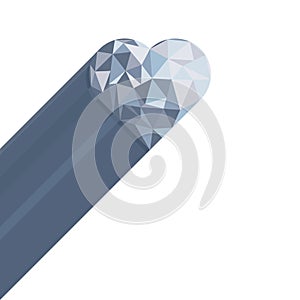 Blue crystal diamond shaped heart with shadow