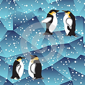 Blue crystal ice background texture with penguin