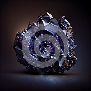 Blue crystal Iolite gem isolated on black background.
