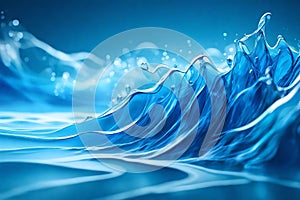 Blue crystal waves of water in the air, simple abstract blue background, digital art, HD background