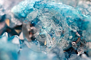 Blue crystals Agate SiO2. Macro