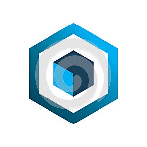 Blue cube hexagon color line logo design