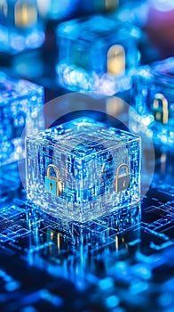 A blue cube with two locks on it