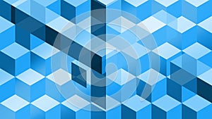 Blue cubes and bars abstract animation for background, looped seamless. Isometric geometry, soft and elegant, with transparency.