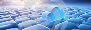 Blue Cubes and Cloud Icon in Digital Landscape Futuristic digital landscape cloud computing data storage network