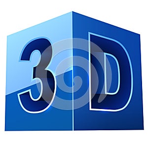 Blue cubic 3D video format sign