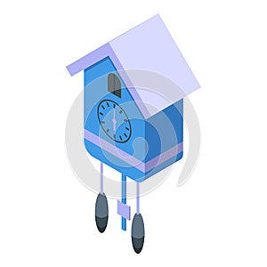 Blue Cuckoo Clock icon isometric vector. Wooden bird