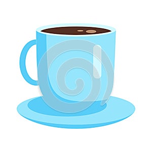 Blue Cup with Coffee on Saucer Flat Vector Icon