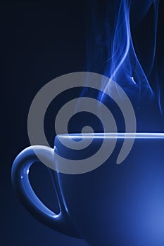 Blue cup with steam